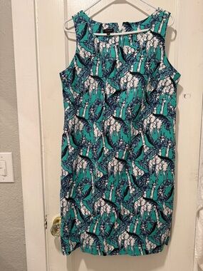 Sleeveless Teal & Navy Printed Shift Dress - Talbots